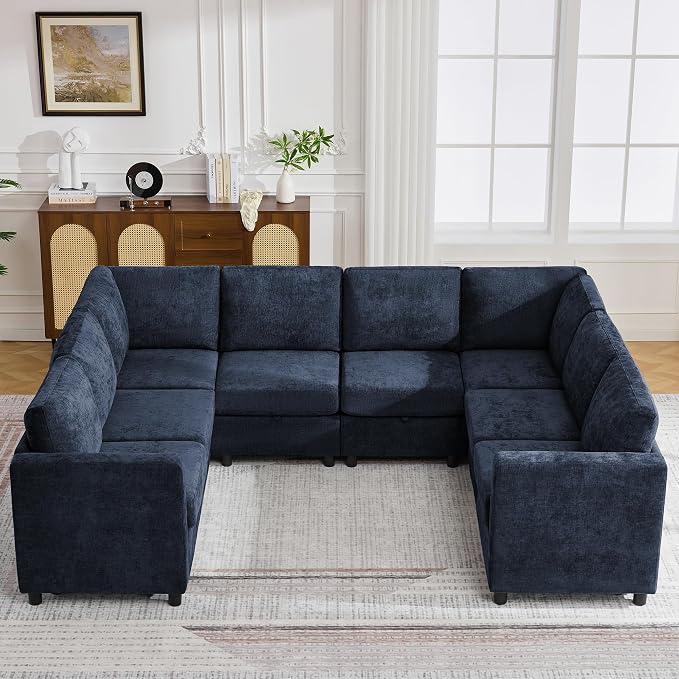 104'' U Shaped Modular Sofa, Sectional Couches with Storage for Living Room, Oversized 8 Seater Cloud Sectional Couch, Chenille Navy
