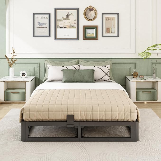 Bilily 6 Inch Full Bed Frame with Round Corner, Heavy Duty 3500 LBS Steel Slats Support with Mattress Slide Stopper, No Box Spring Needed, Noise Free, Easy Assembly