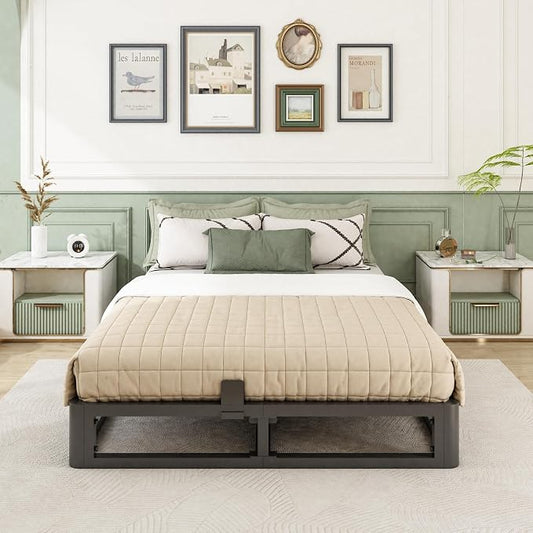 Bilily 6 Inch Full Bed Frame with Round Corner, Heavy Duty 3500 LBS Steel Slats Support with Mattress Slide Stopper, No Box Spring Needed, Noise Free, Easy Assembly