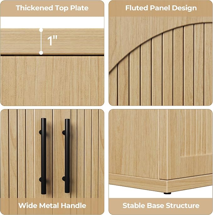 MapleGrace 31.5" Fluted Buffet Cabinet with Storage, Modern Symmetrical Arched Sideboard Credenza with Adjustable Shelf, Elegant Wood Console Table for Dining Room, Kitchen, Living Room(Oak)