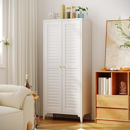 Metal Pantry Cabinet with 4 Adjustable Shelves, White Freestanding Kitchen Storage Cabinet for Dining Room, Kitchen, 63.58" H × 27.56" W × 13.78" D, Required Assembly, White