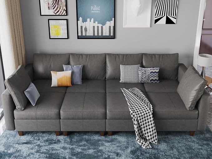 EASE MOOSE Modular Sectional Sofa Sleeper Couch with Storage,Faux Leather Large Moduar Sleeper Sofa Sectional Sofa Bed Modular Couch for Living Room