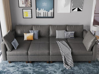 EASE MOOSE Modular Sectional Sofa Sleeper Couch with Storage,Faux Leather Large Moduar Sleeper Sofa Sectional Sofa Bed Modular Couch for Living Room
