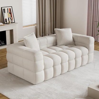 91.3" Boneless Couch,Comfy Cloud Sectional Sofa with Deep Seat,Modern Upholstered Chenille Love Seat Sofa, Oversized Couches for Living Room, No Assembly Required Tufted Sofas, Beige White