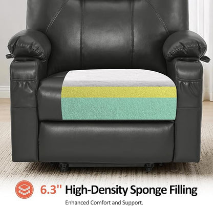 MCombo Power Lift Recliner Chair for Elderly R7042(Grey, Small-Wide) | Heat and Massage, Breathable Faux Leather, USB& Type C Charging Port, FSC Certified