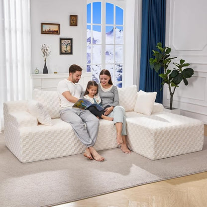 Hobestluk Boneless Couch Modular Sectional Sofa L-Shape Couch 3 Seat Modular Couch Memory Foam Sectional Couches for Living Room Furniture, Cloud Couch with Chaise Lounge (96" Right Facing Chaise)