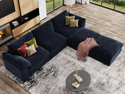 EASE MOOSE Blue Modular Sectional Couch,Oversized Deep Seat L Shape Sectional Couch,Comfty Modular Sofa for Living Room, Removable Cover