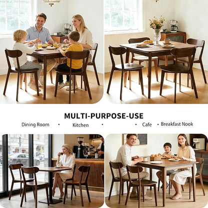 Mid Century Modern Walnut Dining Chairs Set of 4, FAS-Grade Solid Oak All Hardwood Frame, Armless & Curved Back, Heavy Duty 400 lb Capacity, Easy Assembly for Breakfast Nook, Dining Room, or Kitchen