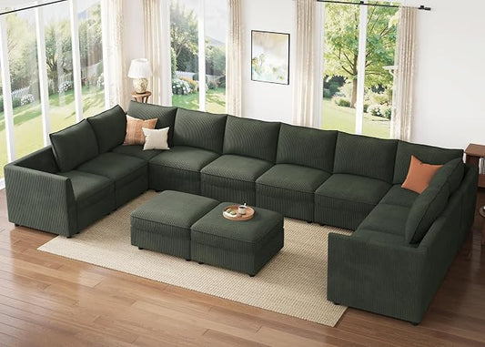 HONBAY Modular Sectional Sofa Sleeper Couch with Storage Modular Couch Convertible Couches for Living Room - Green