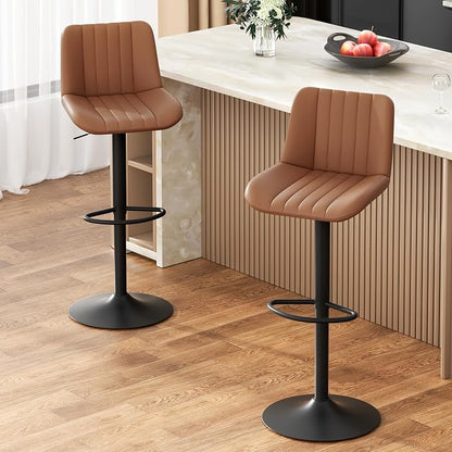 JAMFLY Modern Leather Bar Stools – Swivel & Height-Adjustable Bar Chairs with Footrest, Ergonomic Design for Kitchen Island, Home & Commercial Bar – Set of 2, Brown