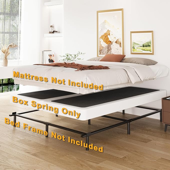 Lutown-Teen 4 Inch Split King Box Spring, Heavy Duty Metal Low Profile Box Spring King with Fabric Cover, Easy Assembly, Noise Free