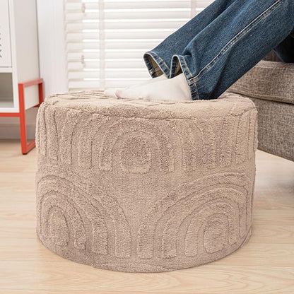 Asuprui Round Ottoman Pouf Ottoman Foot Stool Seat Faux Fur Bean Bag Foot Rest Floor Chair Leg Rest for Living Room, Bedroom or Wedding Gifts 20x20x14 Inches (Khaki)