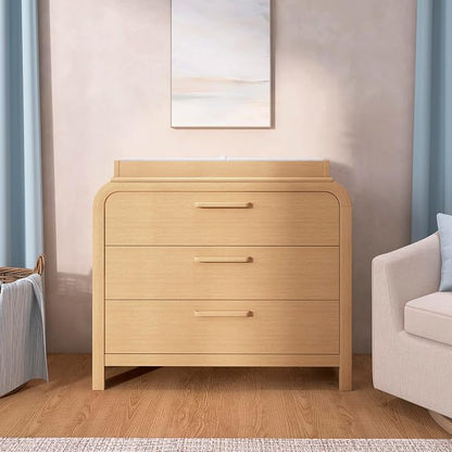 Evolur Cove 3-Drawer Changing Dresser, Amazon Exclusive, Fully Assembled Baby Nursery & Bedroom Dresser, Convertible Changing Table, Anti-Tip Kit, Natural Oak