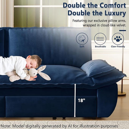 70.1" Sofa Bed Queen Size, Pull Out Couch Bed, 3-in-1 Convertible Sleeper Sofa with Cushion Armrest, Modern Velvet Futon Couch for Living Room, Small Space, Apartment, Bedroom, Blue