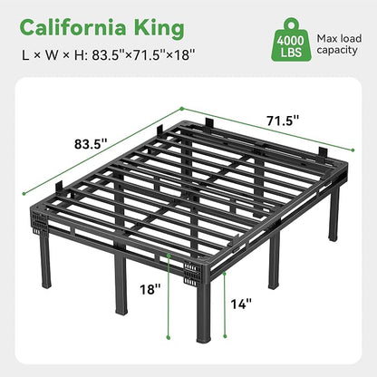 Superay California King Bed Frame, 18 inch Metal Bed Frame & Box Spring 2 in 1, Double Layer Bed Frame with Rounded Legs, Heavy Duty Platform Support 4000lbs, with Matress Gasket & headboard Adapter