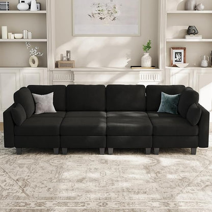 Sectional Sleeper Sofa, 8 Seaters Modular Sleeper Sofa Couch, Comfy Sectionals Couches Bed, Convertible Sofas with Ottomans, Modular Sectional Couches for Living Room, Black