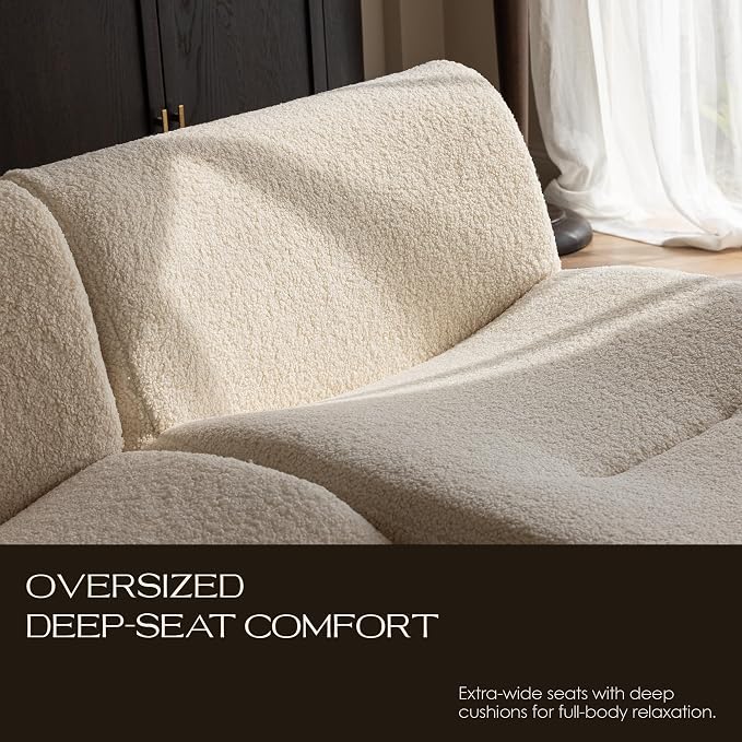 92" Curved Sectional Sofa with Chaise Set, Boneless 3-Seater Modular Couch, Reversible L-Shaped Couches with Deep Seat, Sherpa Sofas for Small Living Room, Bedroom, Apartment – No Assembly, White