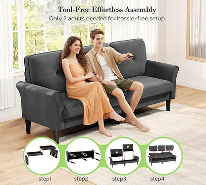 Loveseat Sofa, 83" Love Seat Couches, Comfy Velvet Small Couch for Bedroom, Tool-Free Setup Small Couches for Living Room, Modern Sofas for Living Room, 750lbs Load Sofas & Couches, Grey Couch