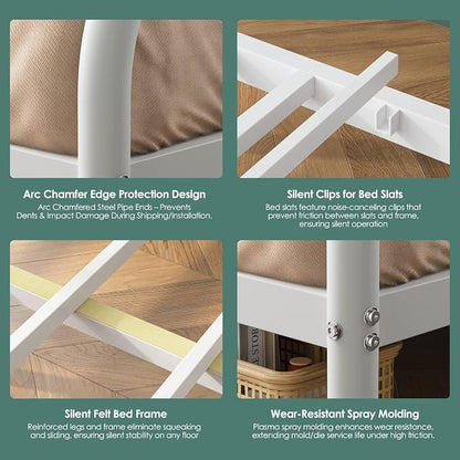 Twin XL Over Queen Bunk Bed Size, Heavy Duty Bunk Beds with Bottom Space & Guardrail Metal Bunk Bed Frame for Adults Dorm Bedroom Guest Room, No Box Spring Needed（Upgrate White）