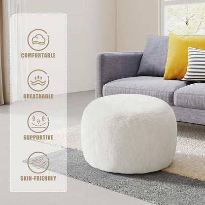 Gericco Round Stuffed Pouf Ottoman for Foot Rest, A Round Modern Foam Filled Poufs, Floor Chair for Living Room, Nursery, Dorm, A Soft Modern Foot Stool Perfect to Rest Your Feet (White, 20Inch)