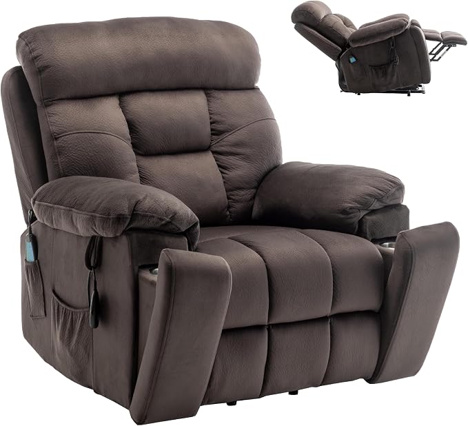 JIKFRIMA 26in Oversized Power Lift Recliner Chair with Massage Heat | Lift Chair for Elderly with Hidden Cup Holders,Side Pockets,Infinite Position Power Control,Velvet Fabric