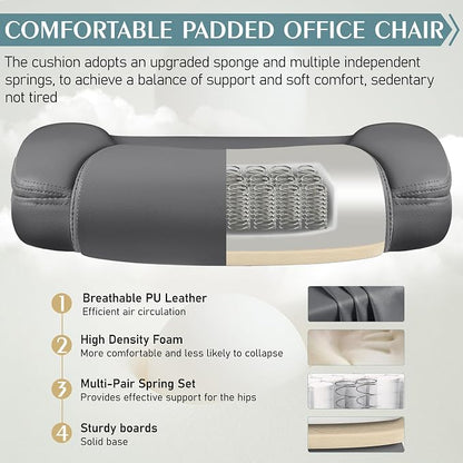 Leather Office Chair, PU Home Computer Desk Chairs with Ergonomic Back Support, 360°Swivel Free，Small Gaming Chair with Wheels and Adjustable Armrests, for Short People Use