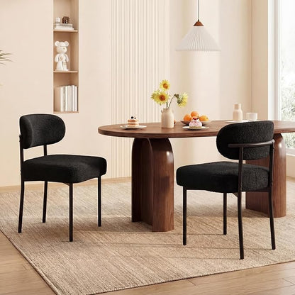 Black Boucle Dining Chairs Set of 2 | 4.3" Thicken Cushion, Kitchen Dining Room Chairs, Curved Backrest, Comfortable Upholstered, Mid Century Modern