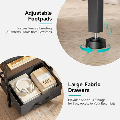 Lazzanto Night Stand Bedside Table Bedroom - Tall Nightstand with Charging Station & LED Light Strip, Bed Side Table with Shelf & Drawers, 2 U-S-B Ports & 2 AC Outlets, Black