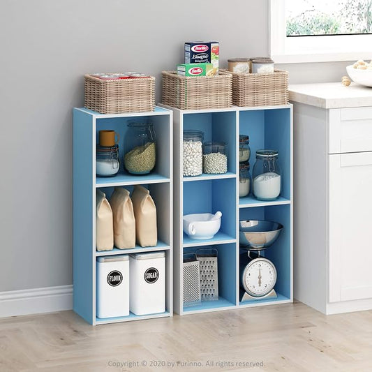 Furinno LUDER Book Shelf, 5-Cube Bookshelf, Reversible Bookcase, 9.4 x 19.5 x 31.5, Easy Assembly, for Living Room, Bedroom, Home Office, White/Light Blue