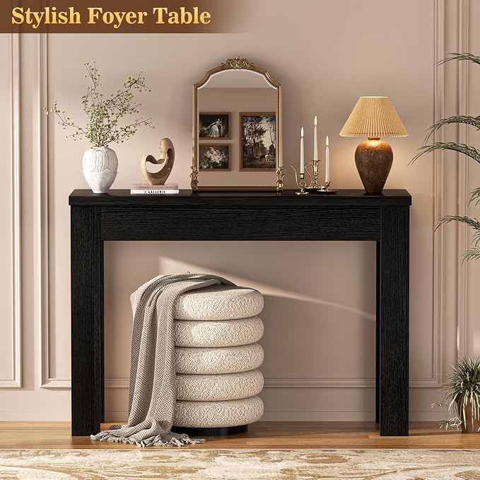 Armocity Console Table, Small Farmhouse Wood Entryway Table, Sofa Tables Narrow Long Behind Couch, Entry Table for Entrance, Hallway, Living Room, 32", Embossed Black