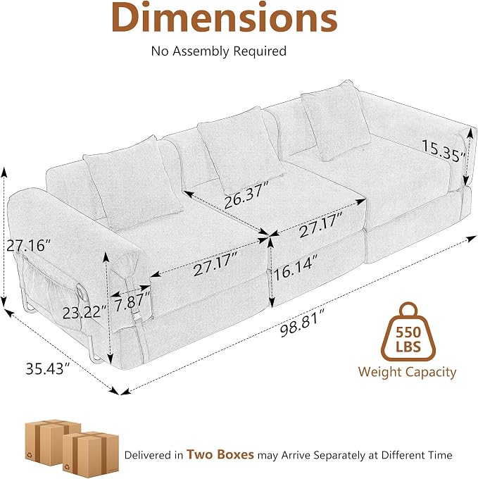 Cloud Modular Sectional Sofa, Foldable Floor Couch Bed, Convertible Sleeper Sofa Bed, Fold Out Boneless Couches for Living Room, Office, Guest Room, Apartment (3 Seater Couch, Beige)