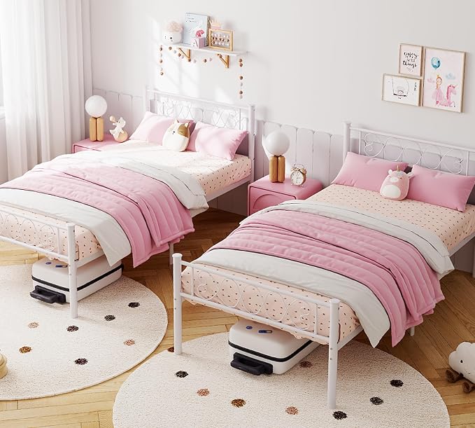 GarveeHome Twin Size Bed Frame, Metal Platform Bed Frame with Headboard and Footboard, 12.2 in Bed Frame with Strong Metal Slats Support, Under Bed Storage, No Box Spring Needed, Black