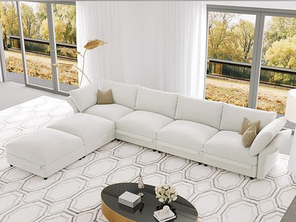 DreamDashio 159" 6-Seat L-Shaped Sectional Sofa, Oversized Modular Cloud Couch with Storage, Adjustable Arms & High Back, Beige Chenille for Living Room