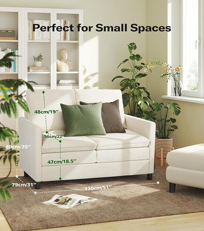 Welzona 3-Layers Cloud Loveseat Sofa, 51" Small Couch for Living Room, Bedroom - Tool-Free Assembly with Teddy Fabric Small Sofa - Beige - Futon Couch - Removable Washable Covers - 650lbs Capacity