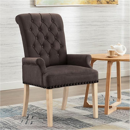 adochr Upholstered Fabric Accent Dining Chair, Elegant Tufted Club Dining Room Kitchen Room Arm Dining Chair, Brown