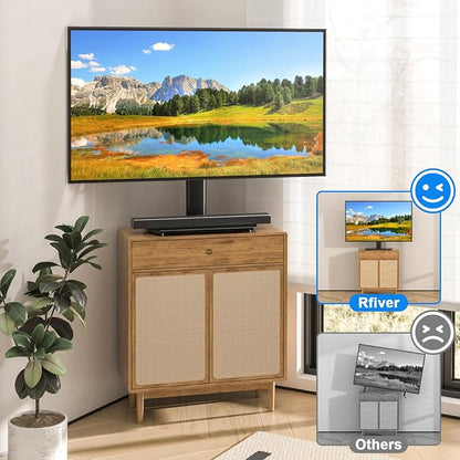 Rfiver Universal Swivel TV Stand for 27-50 55 60 Inch TVs, Height Adjustable Table Top TV Stand Mount Hold up to 88 lbs, Pedestal TV Stands with Tempered Glass Base, Replacement TV Mount Stand