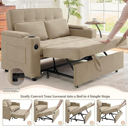 Korser 55.5'' 3-in-1 Convertible Sofa Bed, Pull Out Couch with 5-Position Adjustable Backrest, Loveseat Sleeper Sofa for Small Spaces, Sofa Couch with Cup Holders for Living Room, Office, Chenille