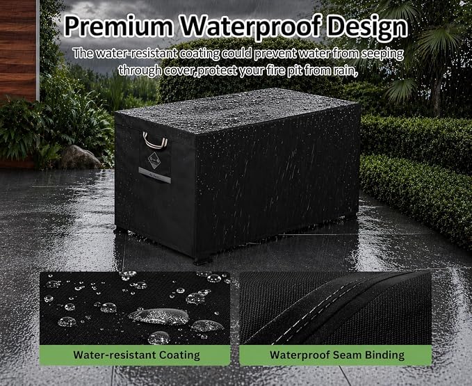 QH.HOME Fire Pit Cover Rectangle Super Waterproof 56" L x 38" W x 22" H, UPF 50+ Outdoor Fire Pit Table Cover 600D Strong Tear Resistant and Fading Resistant for Rectangular Fire Pit - Black