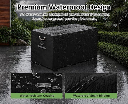 QH.HOME Fire Pit Cover Rectangle Super Waterproof 56" L x 38" W x 22" H, UPF 50+ Outdoor Fire Pit Table Cover 600D Strong Tear Resistant and Fading Resistant for Rectangular Fire Pit - Black