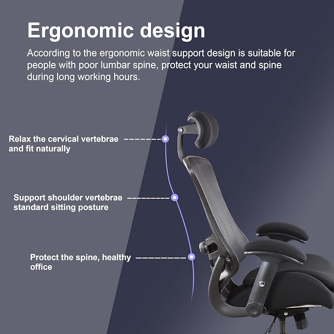 BOLISS Ergonomic Tall Office Chair with Double-Layer Seat Cushion, Desk Chair Adjustable Headrest, Adjustable Lumbar Support, Height Adjustable Flip-Up Arms