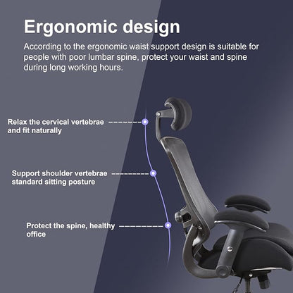 BOLISS Ergonomic Tall Office Chair with Double-Layer Seat Cushion, Desk Chair Adjustable Headrest, Adjustable Lumbar Support, Height Adjustable Flip-Up Arms