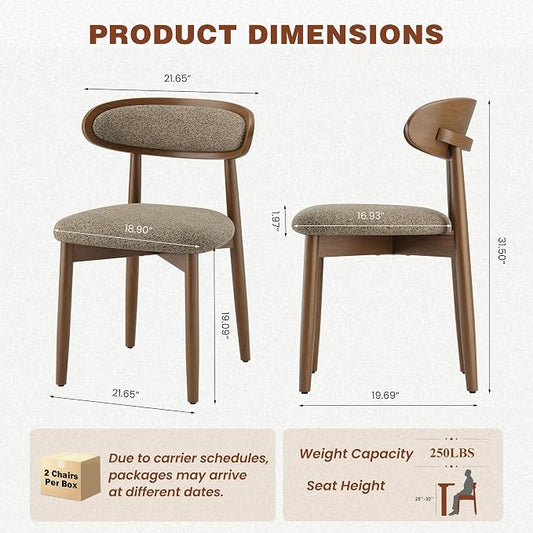 Wooden Dining Chairs Set of 4, Modern Fabric Upholstered Dining Room Chair, Kitchen Side Chairs, Farmhouse Dinner Chair with Curved Back for Kitchen, Camel