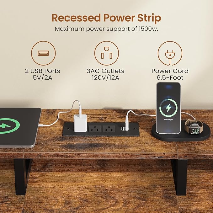 SEDETA 94.5" 2 Person Gaming Desk, Long Office Computer Desk with 8 Drawers & LED Lights, Two Person Desk with Storage, Power Strip & Monitor Stand for Home Office, Rustic Brown