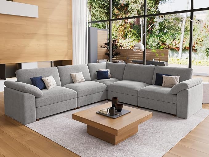 EASE MOOSE Oversized L Shape Sectional Modular Sofa，Comfty Sectional Modern Deep Seat Couch,Grey Modular Cloud Couch