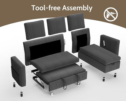 WEUP 82" L Shaped Sectional Sleeper Sofa Bed with Pull Out Bed, Sectional Sleeper Couch Pull Out Couch with Reclining Backrest/Reversible Storage Chaise/USB Ports/Tool-Free Assembly, Corduroy Grey