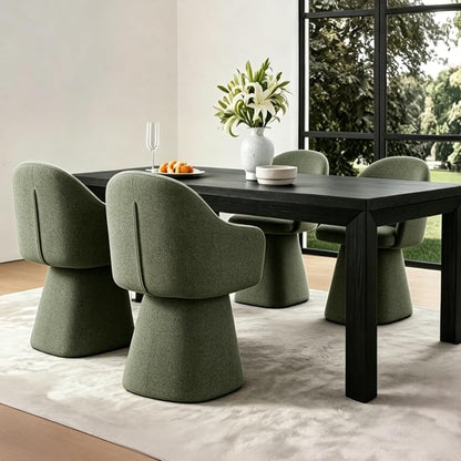 KISLOT Swivel Dining Chairs Set of 2, Upholstered Modern Barrel Dining Chairs with 360° Swivel Base, Chenille Velvet Fabric Accent Kitchen Chairs with Arms, Padded Dining Room Chairs, Green