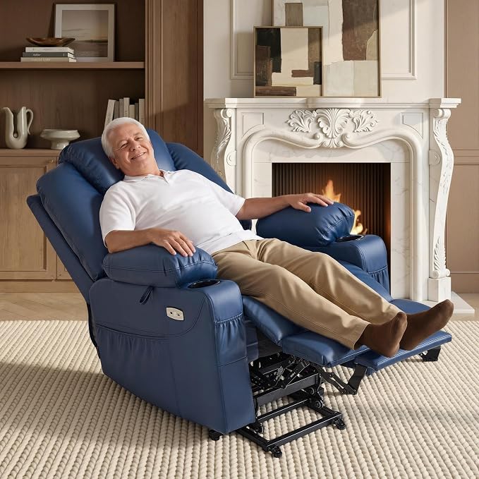 MCombo Power Lift Recliner Chair for Elderly 7516(Blue, Large) | Heat and Massage, USB& Type C Charging Port, FSC Certified