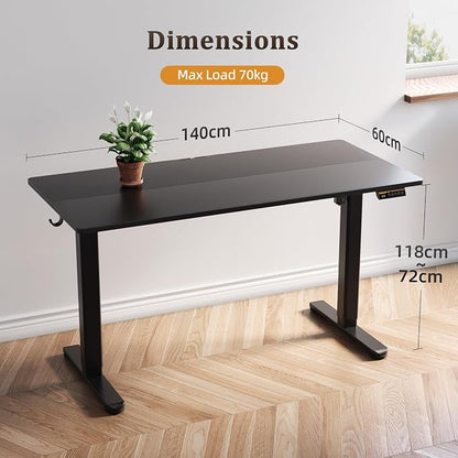 Claiks Electric Standing Desk, Adjustable Height Stand up Desk, 55x24 Inches Sit Stand Home Office Desk with Splice Board, Black Frame/Black Top
