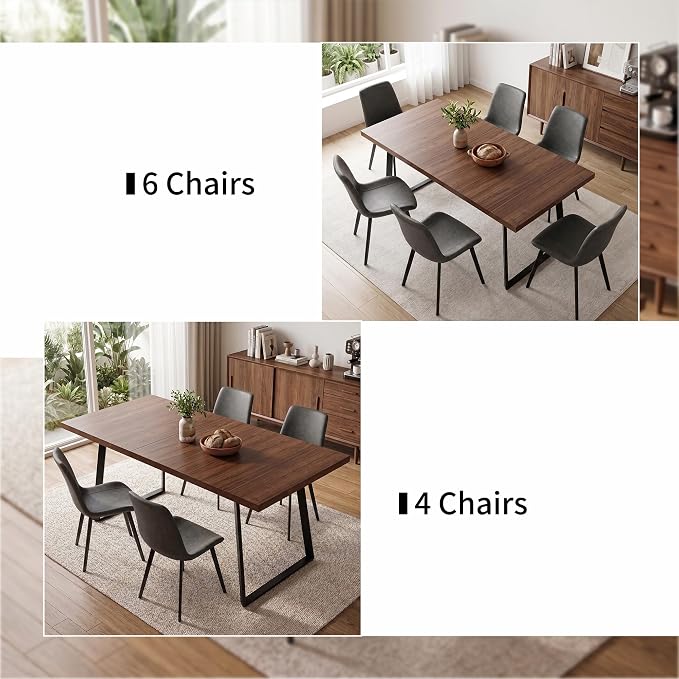 ZckyCine 7‑Piece Dining Set for 6,70.87‑Inch Table with 6 PU‑Leather Chairs, Thick Tabletop & Metal Frame for Apartment