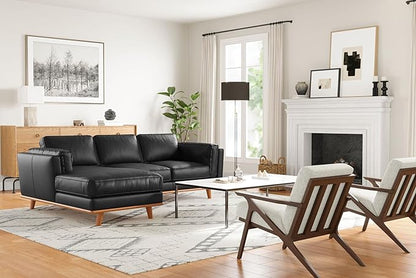 Valencia Artisan Full Leather Sofa - Left Chaise Sectional Couch - Pure Full Italian Nappa Leather Couch, Solid Wood Accent and Ultimate Comfort, Black